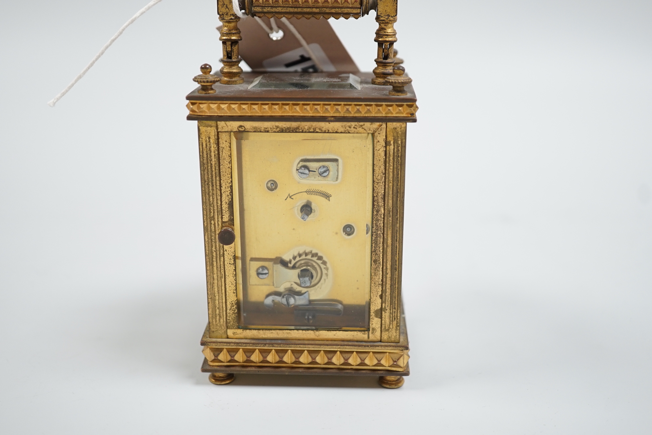 A French brass presentation carriage timepiece, 11cm high